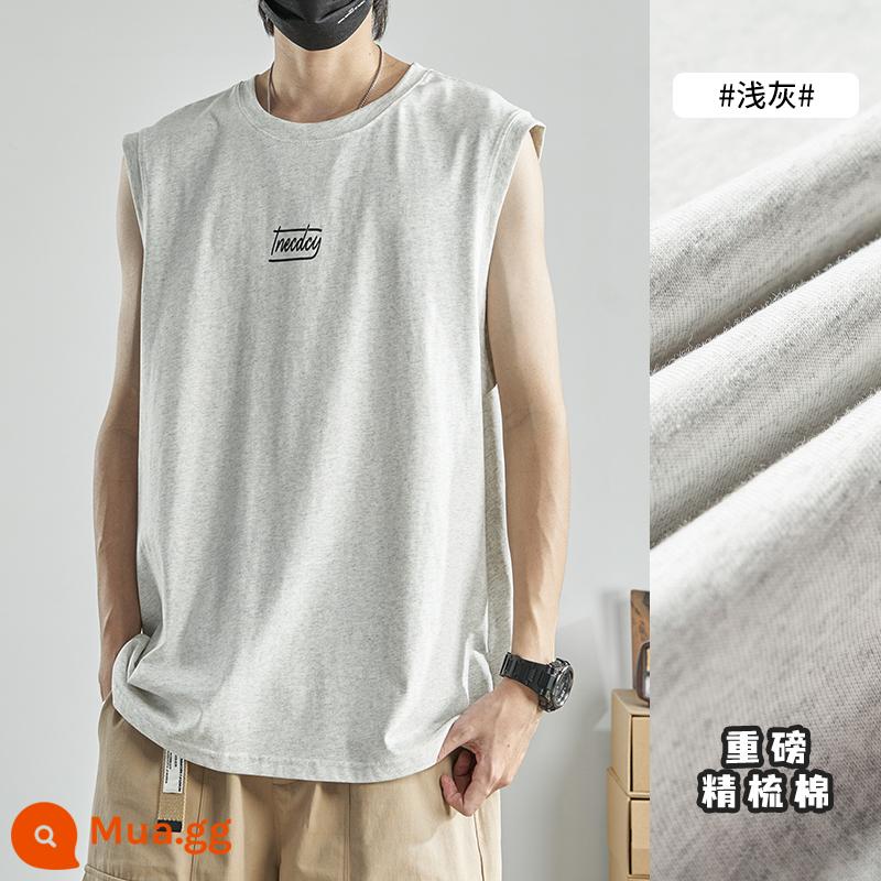 Áo thun không tay nam mùa hè bé trai hợp thời trang vest áo khoác nam cotton thuần thể thao lưới đỏ thể dục bóng rổ vest nam - xám nhạt