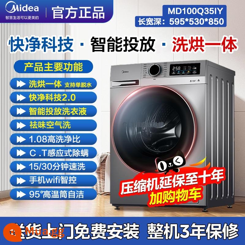 Máy giặt tích hợp giặt sấy Midea 10kg lồng giặt tự động hộ gia đình công suất lớn chuyển đổi tần số hàng đầu chính hãng - bạc