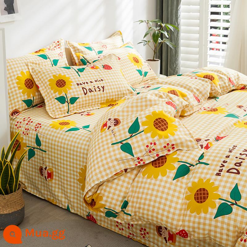 Vỏ chăn một mảnh cotton nguyên chất đơn và đôi mùa thu đông 1,5 mét ký túc xá 150x200x230 vỏ chăn dày chải 180 - hoa hướng dương nở