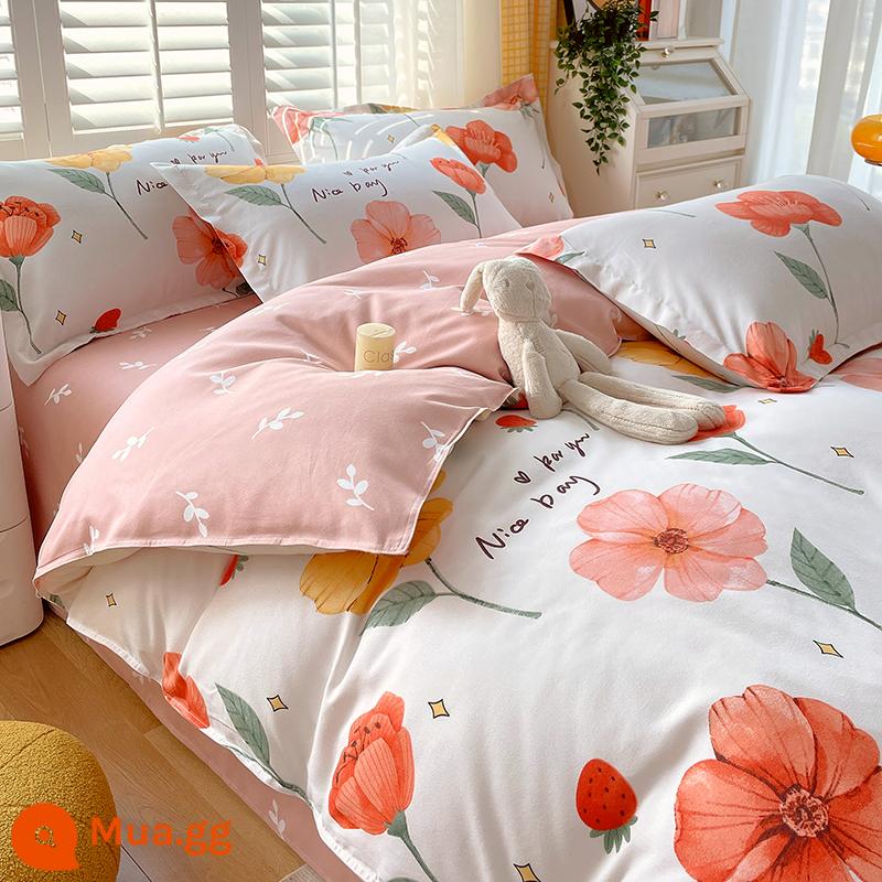 Vỏ chăn một mảnh cotton nguyên chất đơn và đôi mùa thu đông 1,5 mét ký túc xá 150x200x230 vỏ chăn dày chải 180 - mật ong tình yêu ngôn ngữ hoa