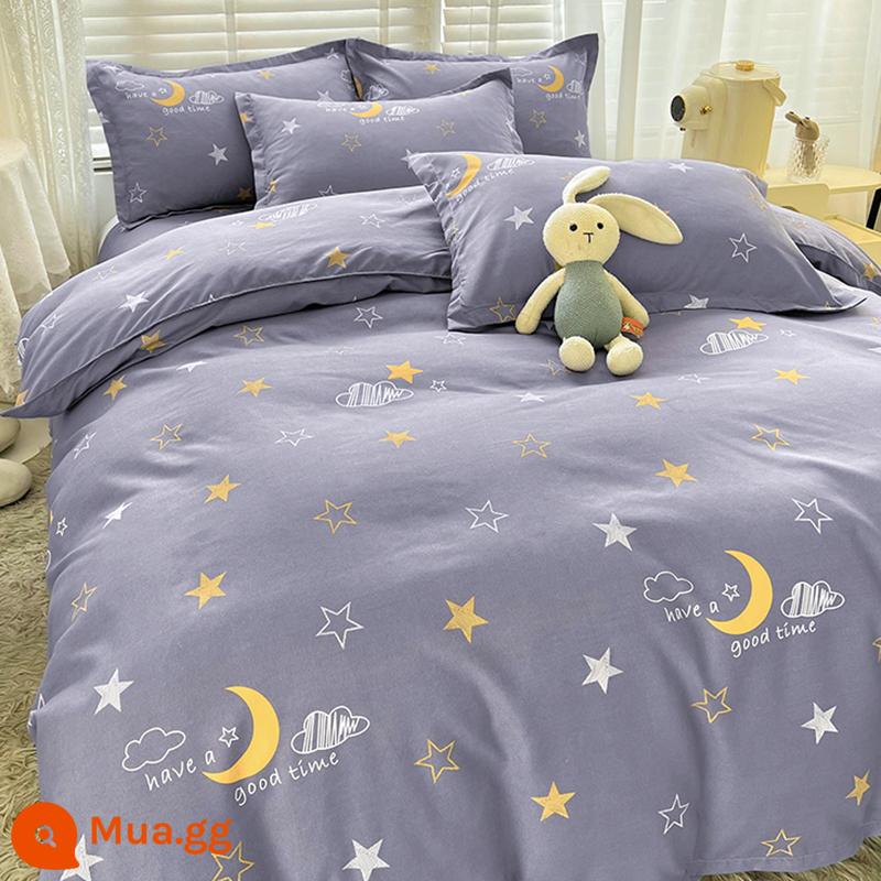 Vỏ chăn một mảnh cotton nguyên chất đơn và đôi mùa thu đông 1,5 mét ký túc xá 150x200x230 vỏ chăn dày chải 180 - lời chúc ngủ ngon màu xám