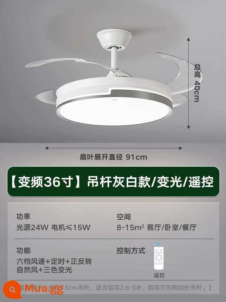 Oaks Trần Đèn Quạt Trần Đèn Phòng Ngủ Phòng Khách Phòng Ăn Hộ Gia Đình Tích Hợp Mới 2022 Quạt Điện Đèn Chùm - [Toàn phổ] Trắng + Xám 36 inch - Tần số thay đổi 6 tốc độ - điều chỉnh độ sáng - điều khiển từ xa, độ sáng tối đa 48w