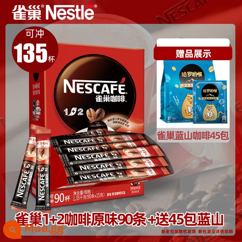 Cà phê hòa tan Nestle Nestle 1+2 hương vị nguyên bản espresso 30 gói bột cà phê ít đường 3 trong 1 giúp thức khuya sảng khoái - [Có thể pha 135 cốc] Nestlé 1+2 Original Coffee 90 que + Tặng 45 gói Blue Mountain