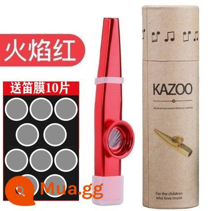 Kazoo metal Kazu sáo guitar ukulele đồng hành Kazu sáo thích hợp với nhạc cụ dành cho người mới bắt đầu rất dễ học - Ngọn lửa đỏ + ống giấy (bao gồm 10 miếng màng sáo)