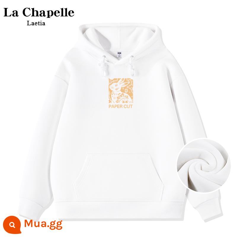 La Chapelle rượu vang đỏ áo len áo khoác nữ mùa thu đông cộng nhung dày có mũ trùm đầu 2023 năm con thỏ quần áo năm hoàng đạo - Thỏ cắt giấy trắng sang trọng