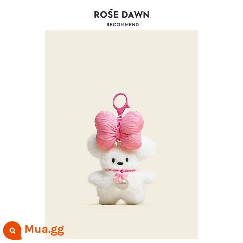 ROSEDAWN Trái Tim Nữ Tính Ít Sữa Chó Sang Trọng Mặt Dây Chuyền Búp Bê Sữa Puff Hoạt Hình Túi Mặt Dây Chuyền Tặng Móc Khóa - Chú chó con nhồi bông - nơ trắng hồng