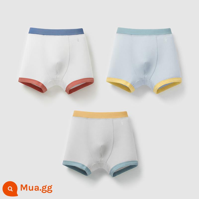 Chuối Quần Lót Trẻ Em 355C Cotton Kháng Khuẩn Boxer Quần Lót Bé Trai Màu Sắc Tương Phản Quần Lót Tam Giác Nữ 3 Cái - [Góc nam] Trắng ấm + xanh muối biển + xám nhạt