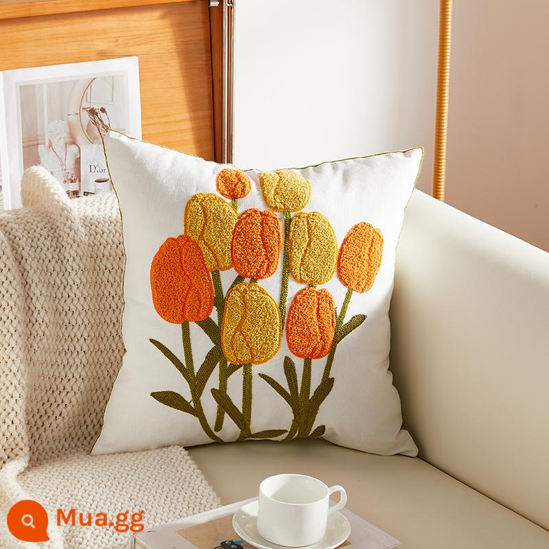 Mỹ mục vụ ánh sáng sang trọng cao cấp thêu gối sofa phòng khách cao cấp đầu giường đệm lưng gối không chứa lõi - Gối thêu mật hoa hoa tulip