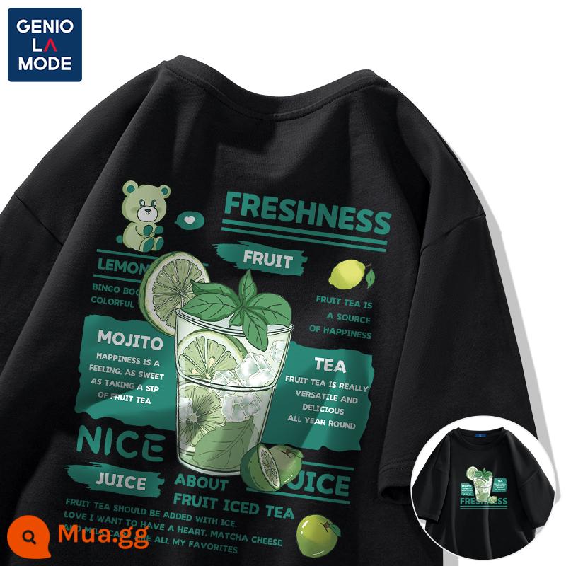 Semir Group GENIOLAMODE áo thun nam ngắn tay xu hướng mùa hè áo thun cotton nam sinh viên mỏng - Màu đen (nhãn dán lại đồ uống trái cây đá lớn)