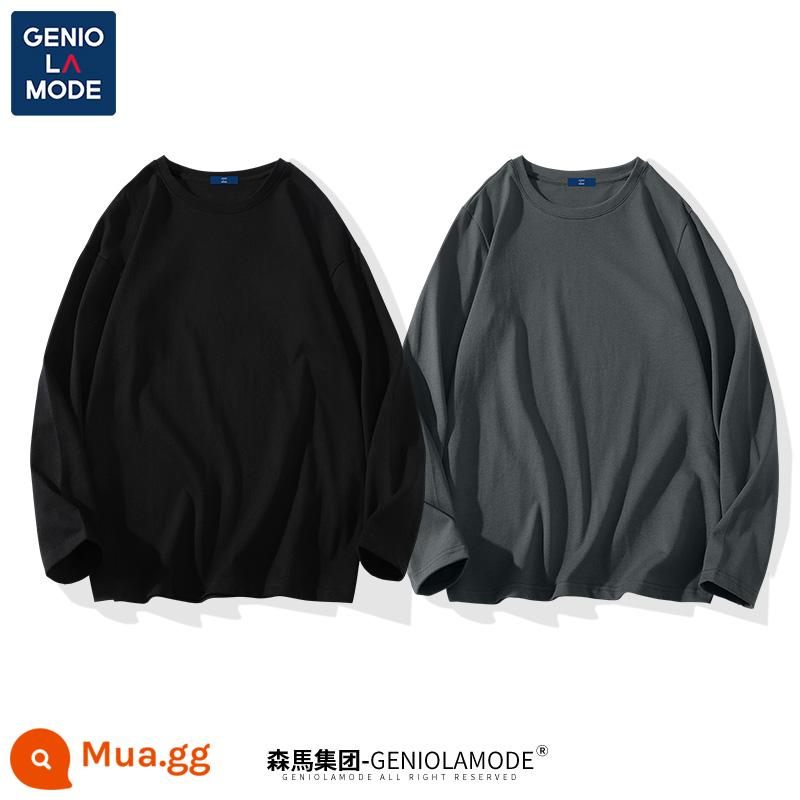 Semir Group GENIOLAMODE áo sơ mi có đáy trong mùa xuân và mùa thu nam cotton nguyên chất áo thun nam màu trơn dài tay mẫu nam - [2 gói] đen (trống) + xám đậm (trống)