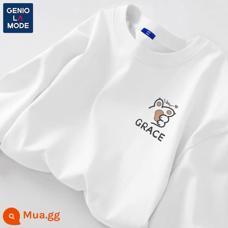 Semir Nhóm GENIOLAMODE Áo thun nam dài tay nam thu đông nguyên chất cotton quần áo bé trai đáy áo sơ mi cao cấp - Màu trắng (nhãn ngực mèo sữa tròn chữ z)