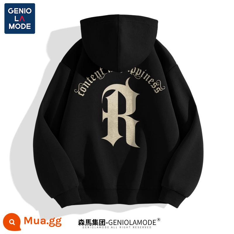 Semir Group GENIOLAMODE gốc Mỹ có mũ trùm đầu áo khoác nam dày dặn màu xám mùa thu đông - Màu đen (nhãn phía sau phông chữ retro giành chiến thắng_phông chữ cổ điển lớn)