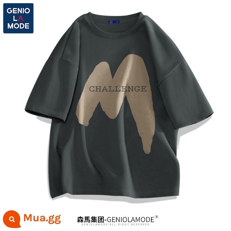 Semir Group GENIOLAMODE Áo thun cotton nam ngắn tay đường phố mùa hè dành cho nam hợp thời trang dành cho nam - Màu xám đen (mm lớn rất lớn)