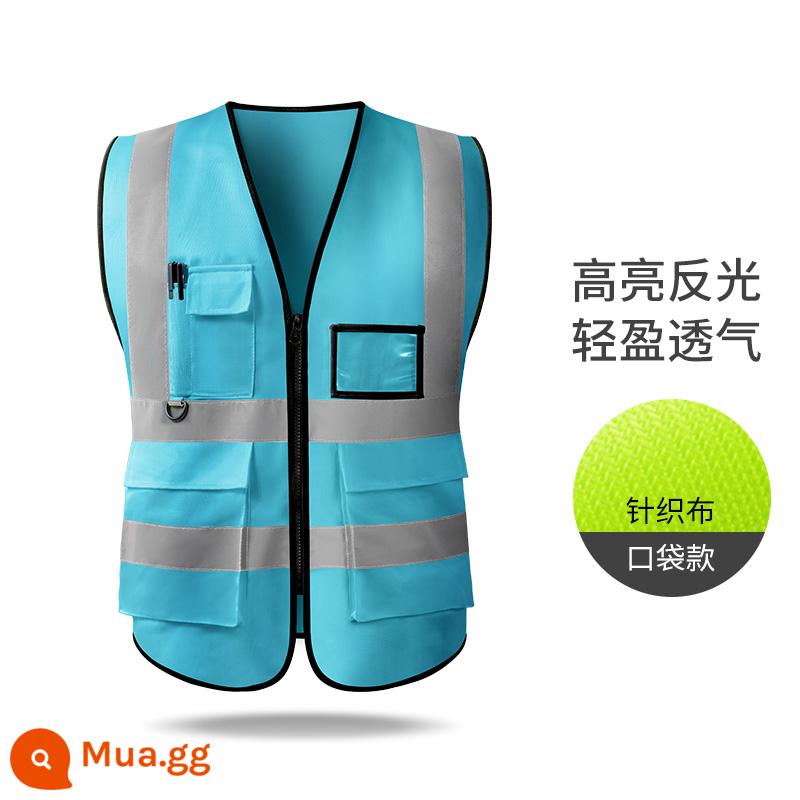 Aoyou áo phản quang an toàn công trường xây dựng vest công nhân vệ sinh giao thông quần áo huỳnh quang in lưới - túi màu xanh da trời