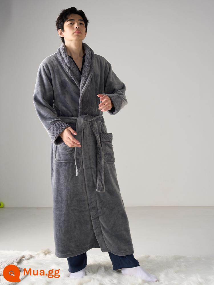 Yue Ling Rong's Robe Men's Byerbe Winter's Winter New Cặp đôi mặt bích dày san hô làm tăng phiên bản dài của dịch vụ gia đình - Người mẫu nam-ash