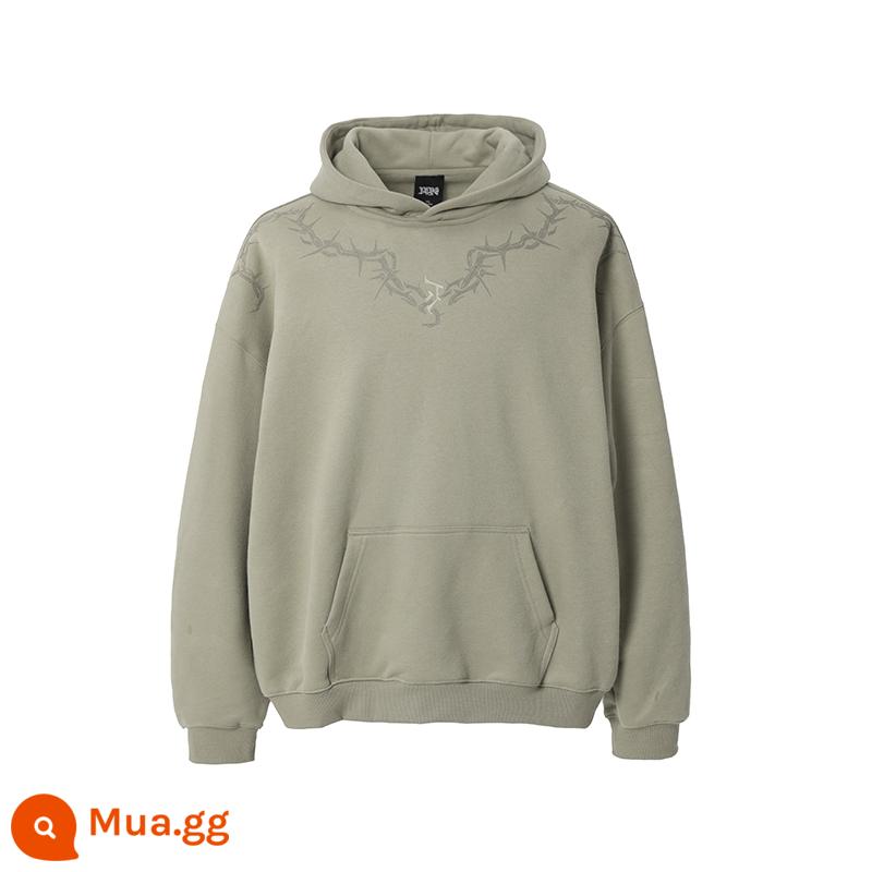 JHYQ mùa xuân và mùa thu cơ bản gai loạt LOGO in offset 360g áo nỉ trùm đầu nam dáng rộng dệt kim áo hoodie nữ sinh viên - xanh kaki