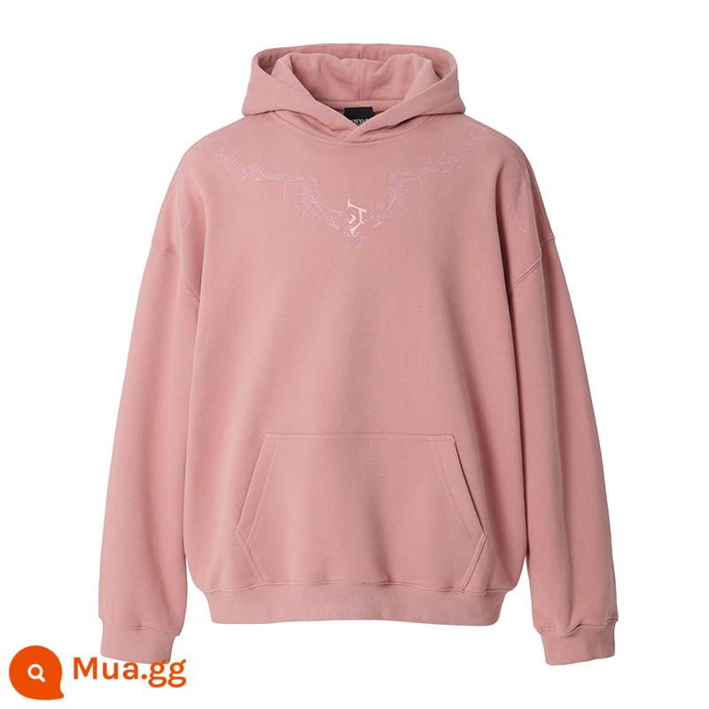 JHYQ mùa xuân và mùa thu cơ bản gai loạt LOGO in offset 360g áo nỉ trùm đầu nam dáng rộng dệt kim áo hoodie nữ sinh viên - Hồng