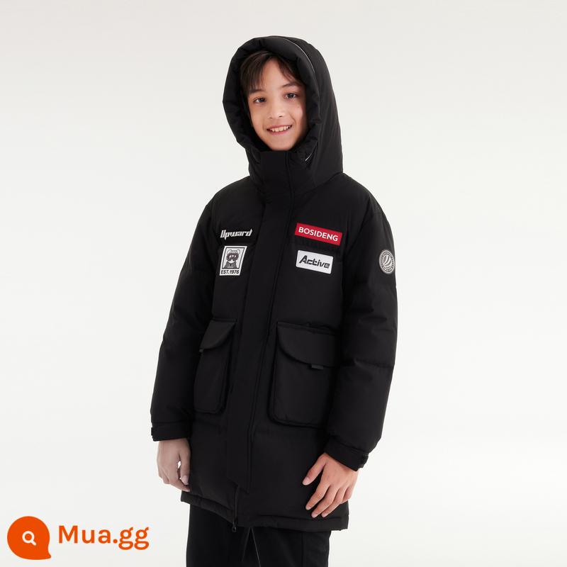 [2023 Chống thấm nước] Áo khoác Bosideng Down Jacket thể thao ngoài trời cho bé trai màu tương phản ba lớp Áo khoác mùa đông cho bé gái - [Phiên bản dài vừa phải] Đen 8056