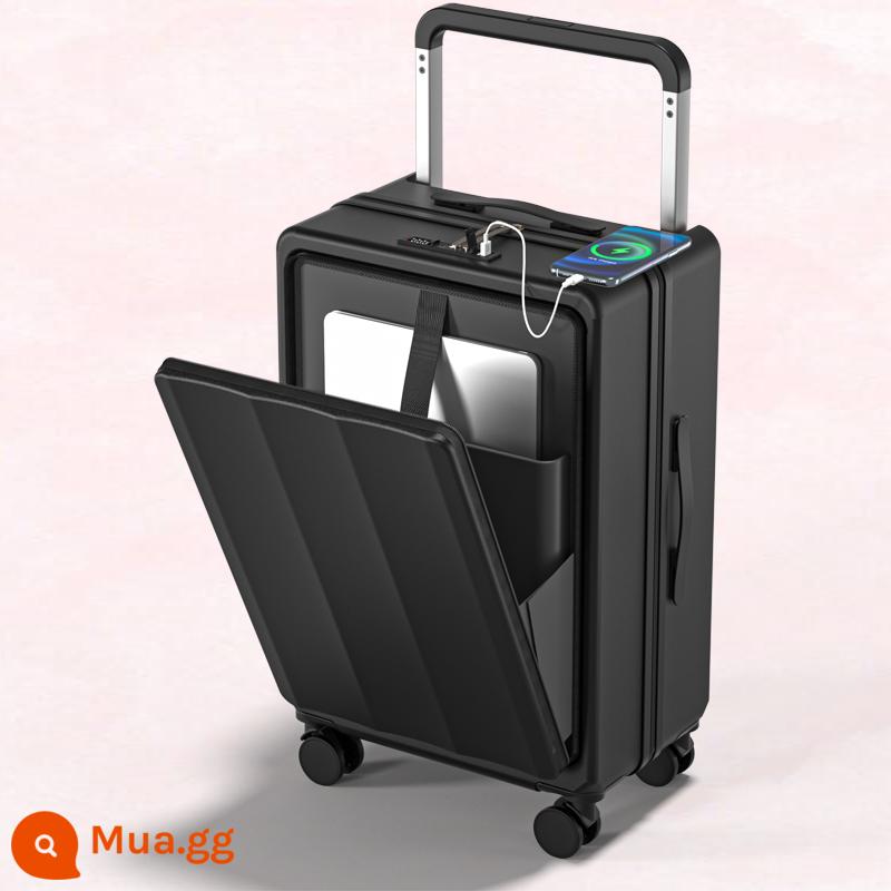 Vali xe đẩy rộng mở trước cho nữ, Vali da du lịch mật khẩu bền 24 inch đa năng, sức chứa lớn 26 nam - Màu đen sang trọng [mở phía trước + thanh buộc rộng] 933#