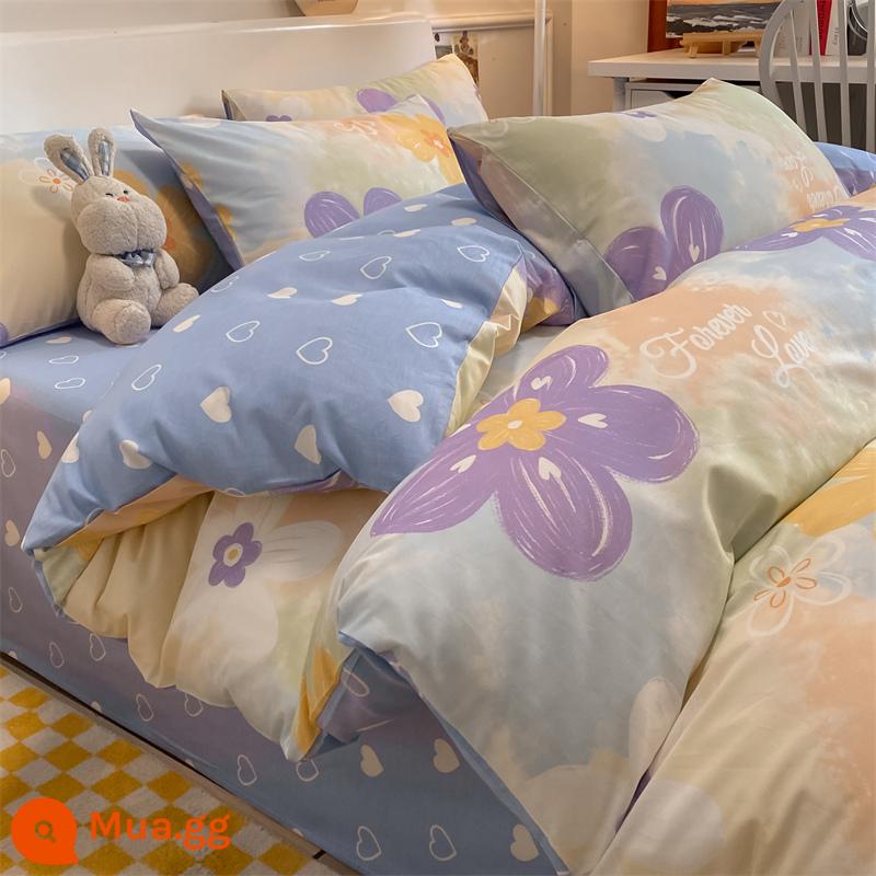 Cotton nguyên chất vỏ chăn đơn mảnh 100 cotton dày 180cm vỏ chăn đơn 150x200x230 ký túc xá 1.5m chăn - Những bông hoa đầy màu sắc