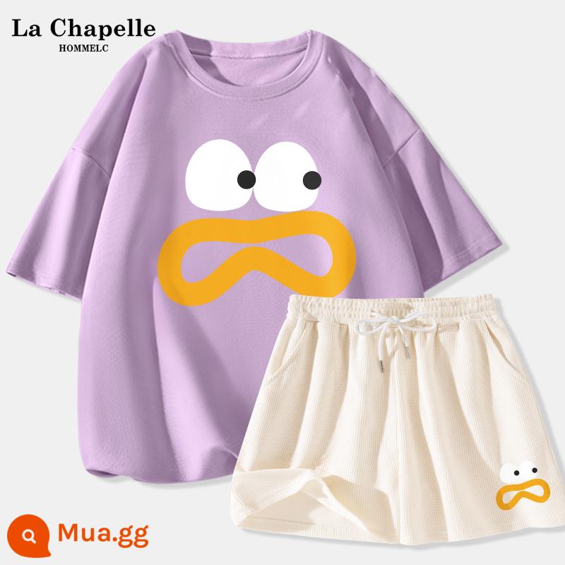 La Chapelle mùa hè bộ đồ thể thao phù hợp với nữ 2023 mùa hè mới học sinh cấp hai quần short thường ngày hai mảnh J - Khoai môn tím (ngẩn ngơ) + quần trắng sữa (quần ngơ ngác phía trước bên trái)