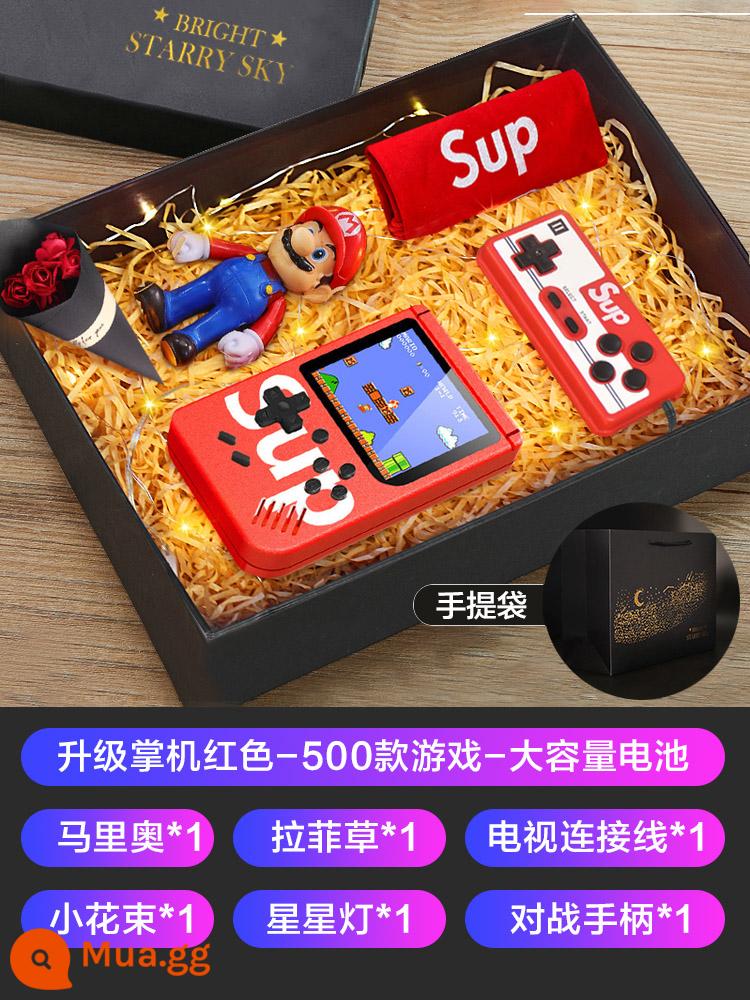 Mới sup cầm tay overlay máy chơi game cổ xưa hoài niệm tuổi thơ siêu psp Mary Tetris kết nối đôi TV cầm tay máy du lịch trẻ em cổ điển mini nhỏ cầm tay - [Hộp quà cao cấp-Phiên bản nâng cấp 500 trò chơi] Double Red [Bảo hành 2 năm]