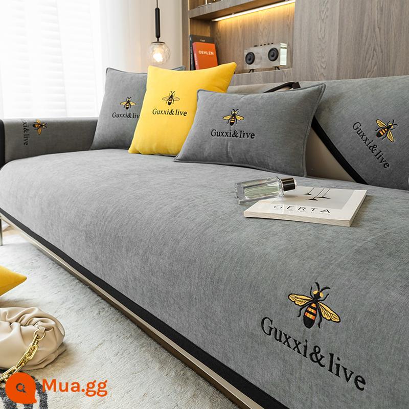 Voan sofa đệm ánh sáng sang trọng hiện đại cao cấp bốn mùa phổ quát chống trượt bọc ghế sofa khăn đơn giản đệm ghế bọc vải - Bee-Màu xám cao cấp