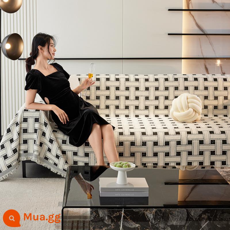 Phong Cách Bắc Âu Mùa Thu Đông Khăn Sofa Viền Sofa Vải Bốn Mùa Chống Mèo Trầy Xước Ghế Sofa Sofa chăn - Bàn cờ - đen