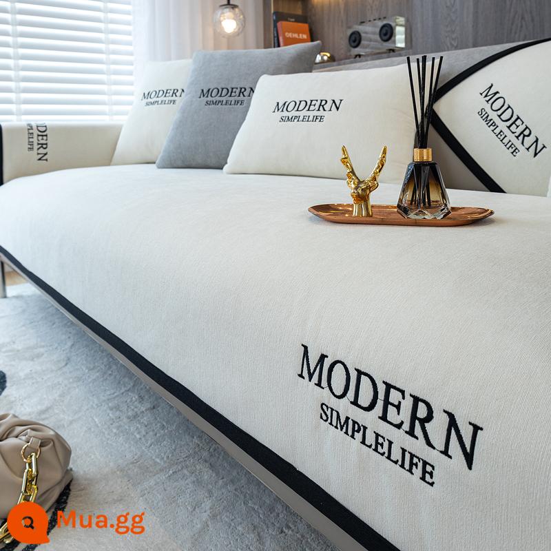 Voan Sofa Đệm Bốn Mùa Đa Năng Chống Trơn Trượt Đơn Giản Hiện Đại Thêu Sofa Đệm Vải Bọc Gối Khăn tùy Chỉnh - Nellie-kem trắng