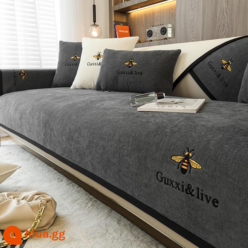 Voan sofa đệm ánh sáng sang trọng hiện đại cao cấp bốn mùa phổ quát chống trượt bọc ghế sofa khăn đơn giản đệm ghế bọc vải - Màu xám mực ong