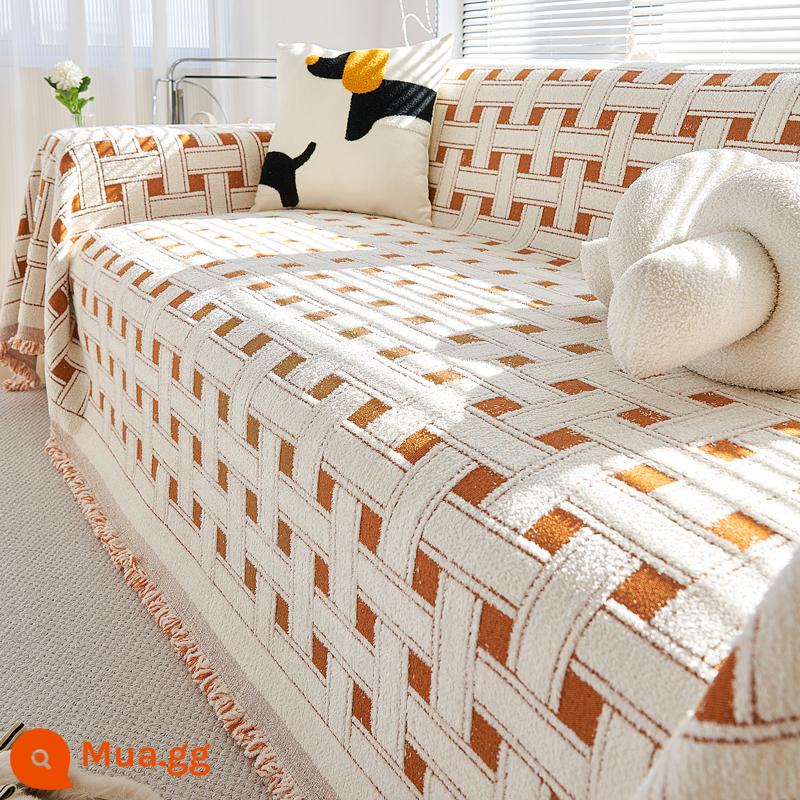 Phong Cách Bắc Âu Mùa Thu Đông Khăn Sofa Viền Sofa Vải Bốn Mùa Chống Mèo Trầy Xước Ghế Sofa Sofa chăn - Bàn Cờ - Cam