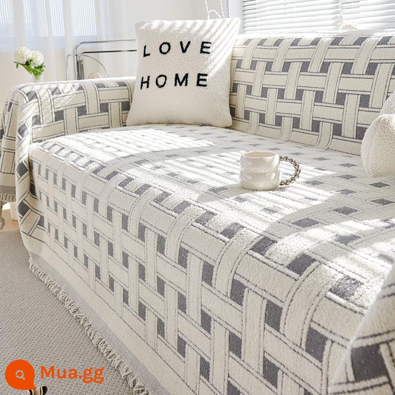 Phong Cách Bắc Âu Mùa Thu Đông Khăn Sofa Viền Sofa Vải Bốn Mùa Chống Mèo Trầy Xước Ghế Sofa Sofa chăn - Bàn cờ - màu xám