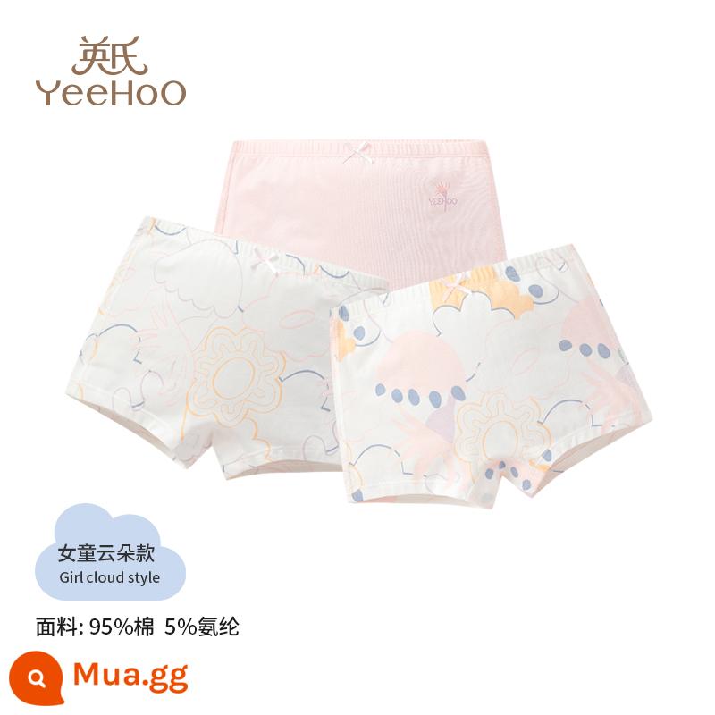 Quần lót trẻ em Ying quần đùi cotton nguyên chất kháng khuẩn cho bé gái Quần lót cotton bốn góc hạng A thoải mái cho bé gái - Phong cách đám mây (3 gói)