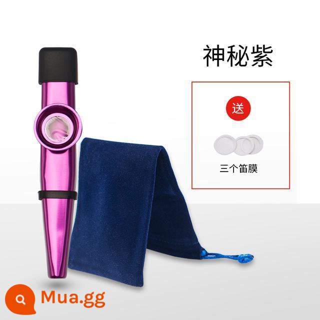 Sáo kim loại chuyên nghiệp Kazu KAZOO dành cho người mới bắt đầu sáo Kazu nhạc cụ nhỏ mà không cần học - Nâng cấp màu tím + túi nhung + màng ba sáo + mũ đội đầu