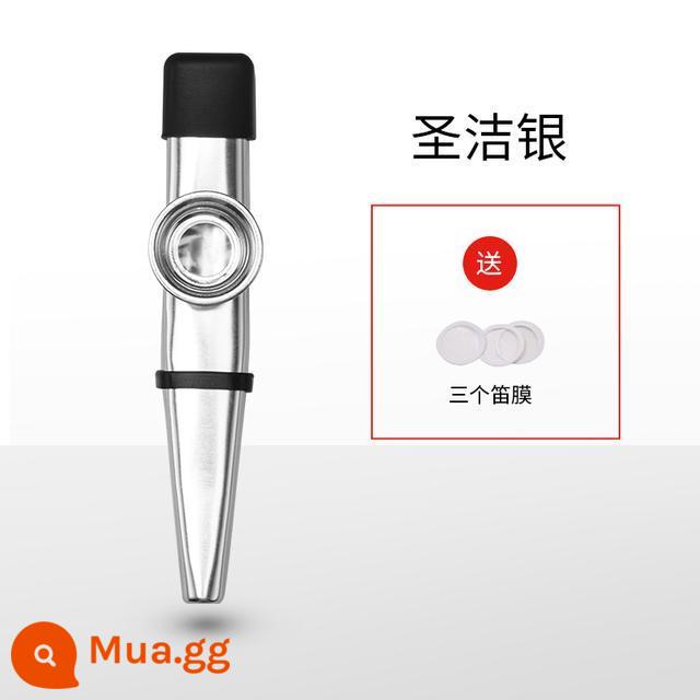 Sáo kim loại chuyên nghiệp Kazu KAZOO dành cho người mới bắt đầu sáo Kazu nhạc cụ nhỏ mà không cần học - Bạc nâng cấp + màng ba sáo + mũ đội đầu