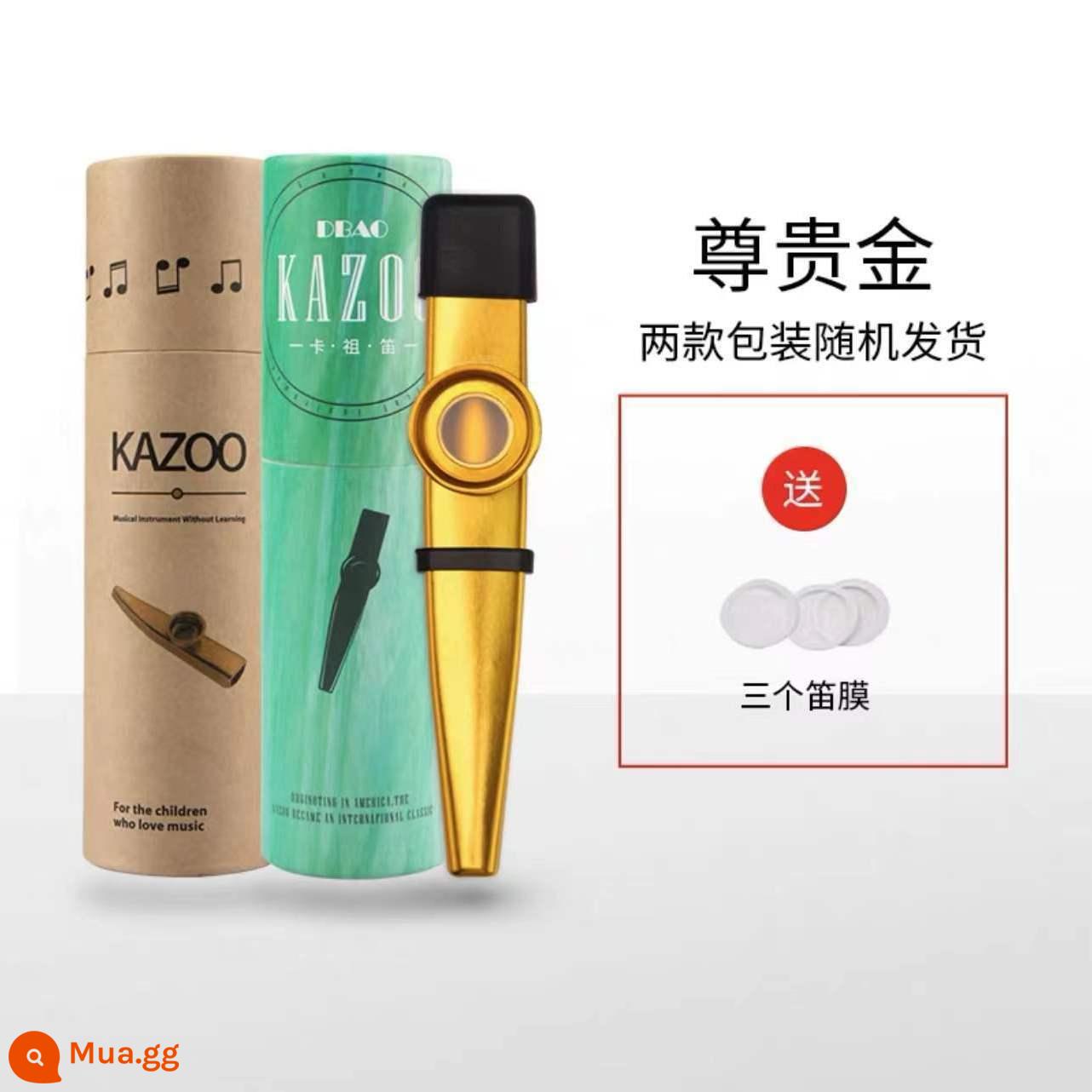 Sáo kim loại chuyên nghiệp Kazu KAZOO dành cho người mới bắt đầu sáo Kazu nhạc cụ nhỏ mà không cần học - Vàng nâng cấp + hộp ống giấy + màng ba sáo + mũ đội đầu