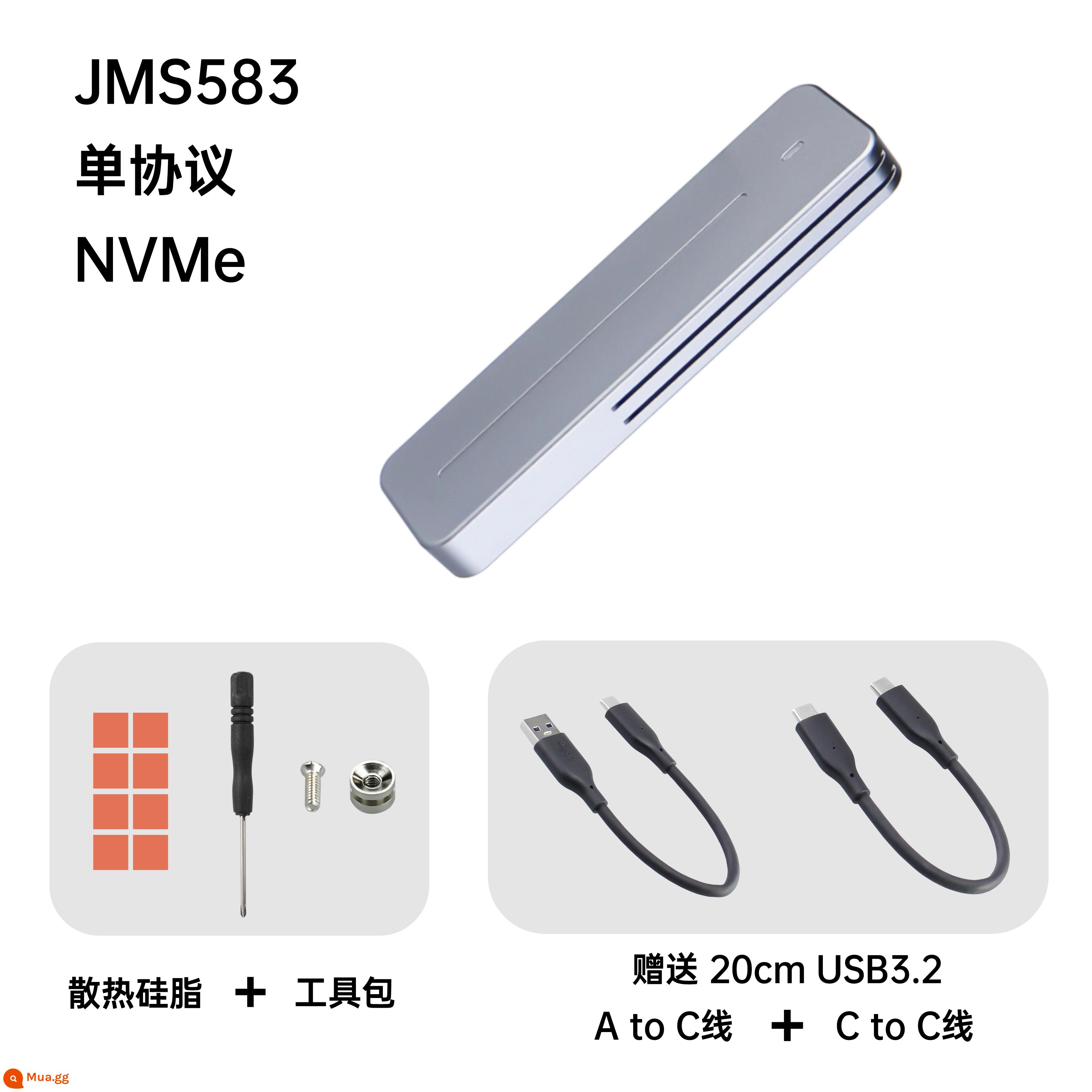 ITGZ m2 nvme hộp đĩa cứng di động thể rắn hộp bên ngoài JMS583 giao thức đơn làm mát hợp kim nhôm 10Gbps - Giao thức đơn JMS583 NVMe với dây kép