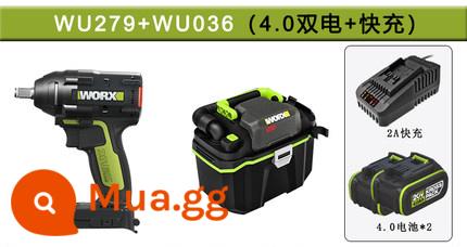 Worx Điện Tua Vít Mô-men Xoắn Cao Pin Lithium Không Chổi Than WU279 Đặc Biệt Sạc Khí Nén Cờ Lê Công Cụ Kệ Công Nhân - WU279+WU036 (pin kép 4.0 + sạc nhanh)