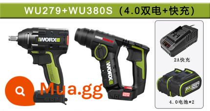 Worx Điện Tua Vít Mô-men Xoắn Cao Pin Lithium Không Chổi Than WU279 Đặc Biệt Sạc Khí Nén Cờ Lê Công Cụ Kệ Công Nhân - WU279+WU380S (pin kép 4.0 + sạc nhanh)