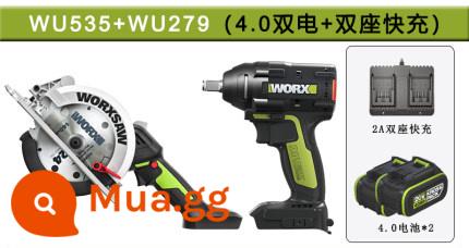 Worx Điện Tua Vít Mô-men Xoắn Cao Pin Lithium Không Chổi Than WU279 Đặc Biệt Sạc Khí Nén Cờ Lê Công Cụ Kệ Công Nhân - W279+W535 (pin kép 4.0 + sạc nhanh hai ghế)