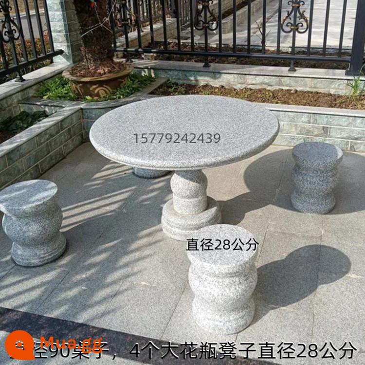 Bàn đá granite bằng đá cẩm thạch Bàn đá ngoài trời Sân vườn Bàn đá tại nhà Bàn đá công viên Ghế đá giải trí - Bàn đường kính 90 có 4 ghế đẩu bình lớn