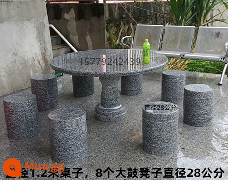 Bàn đá granite bằng đá cẩm thạch Bàn đá ngoài trời Sân vườn Bàn đá tại nhà Bàn đá công viên Ghế đá giải trí - Bàn đường kính 1,2m kèm 8 ghế đẩu