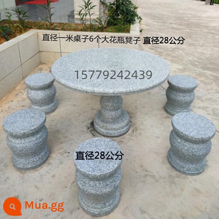 Bàn đá granite bằng đá cẩm thạch Bàn đá ngoài trời Sân vườn Bàn đá tại nhà Bàn đá công viên Ghế đá giải trí - Bàn có đường kính một mét với 6 ghế đẩu bình lớn