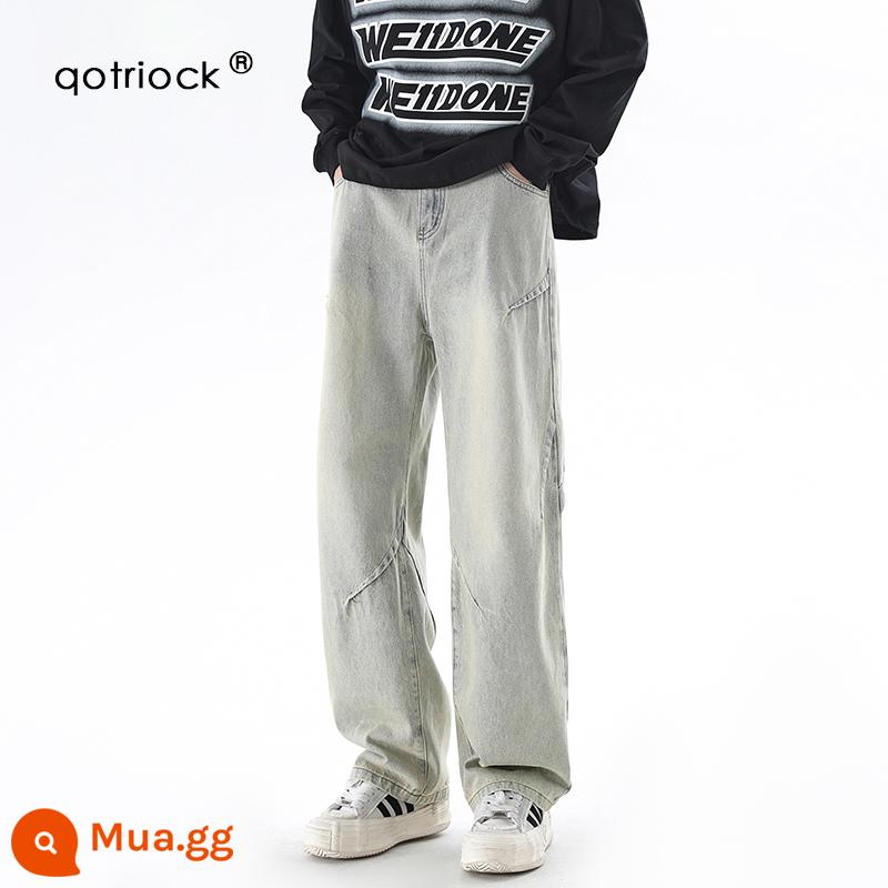 QOTRIOCK Đường Phố Cao Cấp Mỹ Deconstructed Quần Jean Nam Mùa Xuân Hợp Thời Trang Thiết Kế Thương Hiệu Quần Ống Rộng Quần Âu - màu vàng bùn