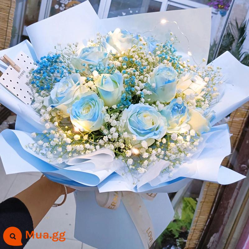 Michigan Broken Ice Blue Rose Bouquet Birthday Girlfriend Flower Express Giao hàng cùng thành phố Quảng Châu Cửa hàng toàn quốc Bắc Kinh - 11 bông hồng xanh đá nghiền + hơi thở em bé [ưu đãi đặc biệt]