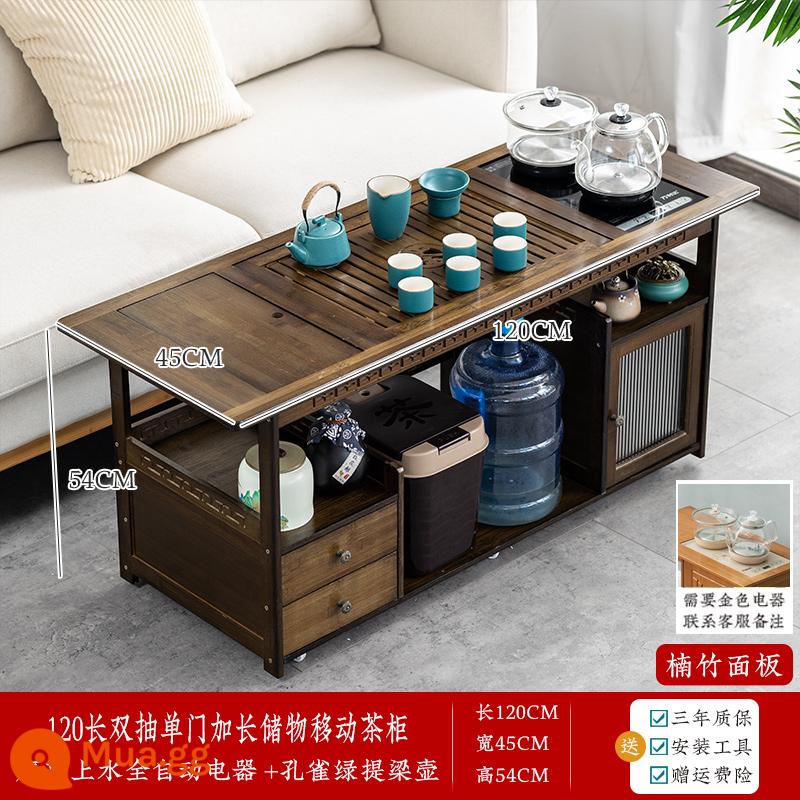 Bàn trà di động bàn trà nhà sofa phòng khách bên một số phong cách Trung Hoa xe đẩy trà bằng gỗ nhỏ bàn trà ấm đun nước - [Dài 120] Cửa acrylic kiểu chữ trà + dụng cụ thủy tinh + bộ trà xanh con công