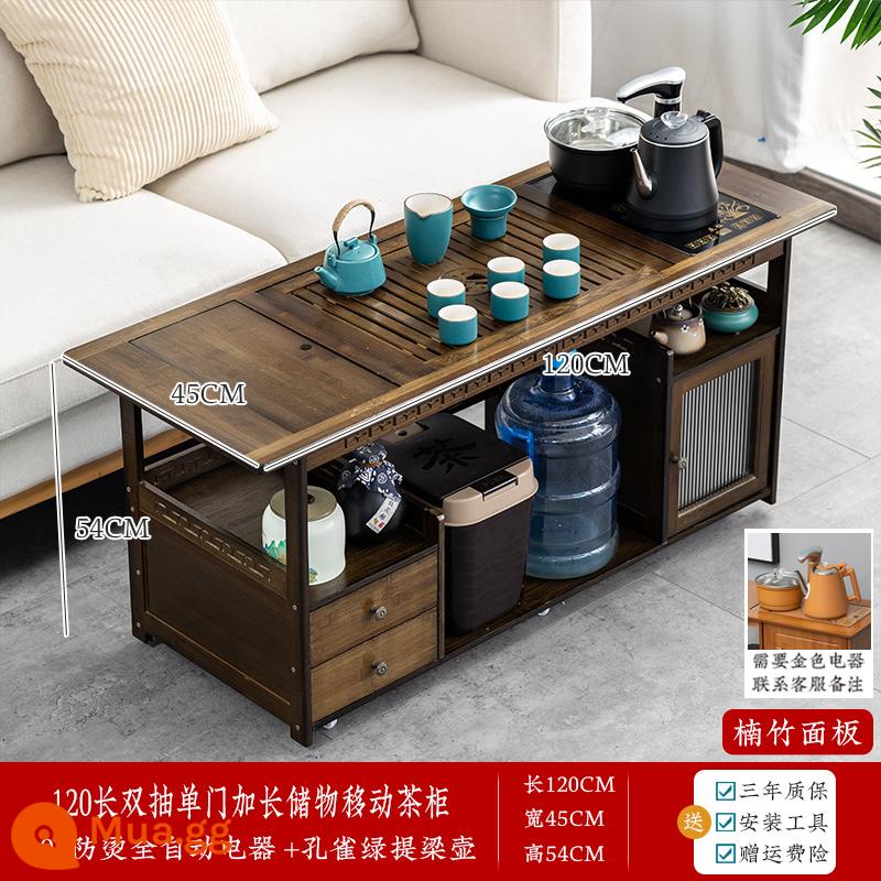 Bàn trà di động bàn trà nhà sofa phòng khách bên một số phong cách Trung Hoa xe đẩy trà bằng gỗ nhỏ bàn trà ấm đun nước - [Dài 120] Cửa acrylic chữ trà + thiết bị điện chống bỏng + bộ trà xanh con công