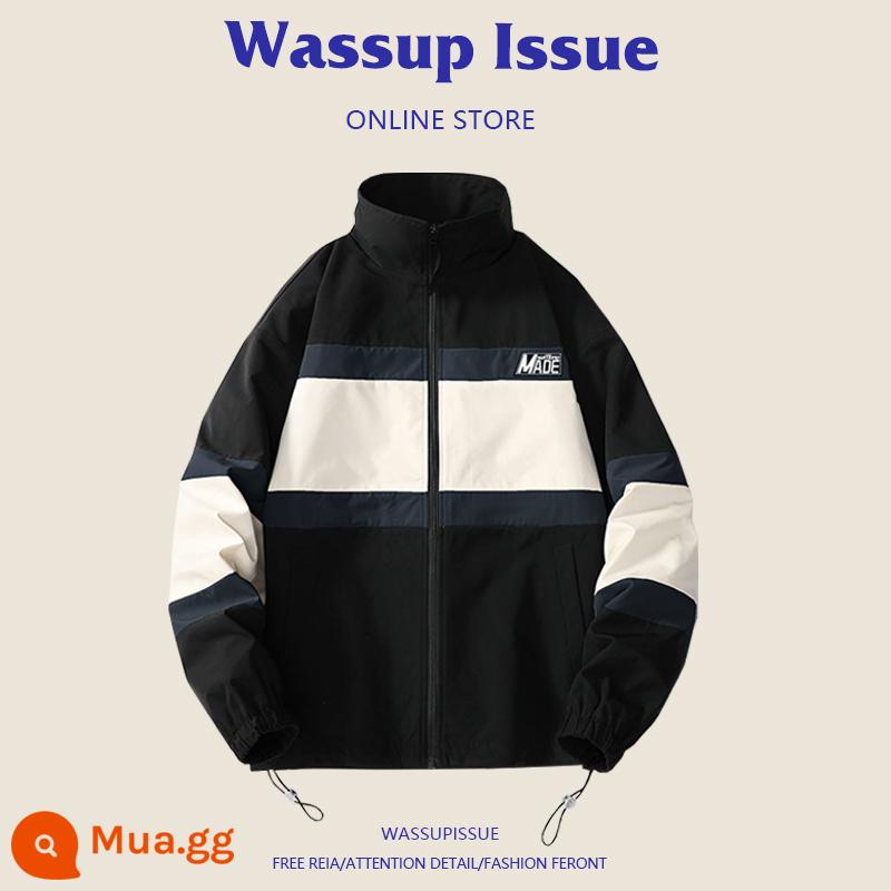 WASSUP ISSUE Đồng phục bóng chày Mỹ áo khoác dày nam cặp đôi hợp thời trang thương hiệu áo khoác bomber mùa đông - Đen 22125