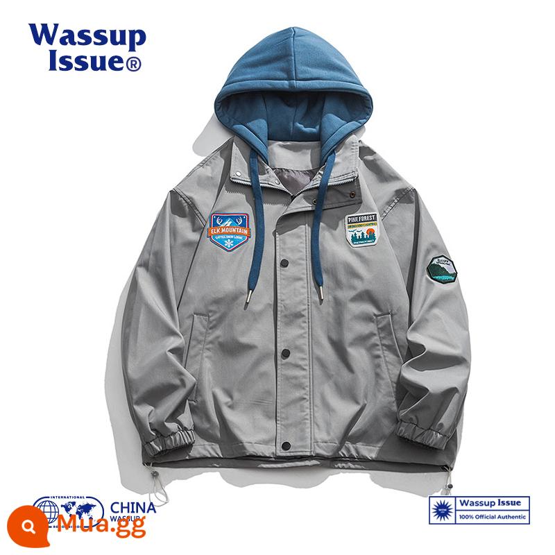 WASSUP ISSUE Đồng phục bóng chày Mỹ áo khoác dày nam cặp đôi hợp thời trang thương hiệu áo khoác bomber mùa đông - Xám vừa 22108