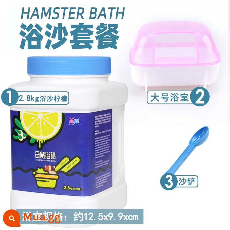 Hamster cát tắm bộ phòng tắm hoàn chỉnh vật nuôi nhỏ đồ tắm nhà vệ sinh vệ sinh bồn tắm hamster đồ dùng - 2800g chanh + tắm + xẻng